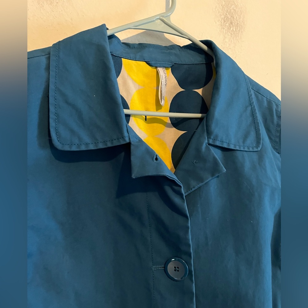 Old Navy Blue 3 Button 100% Cotton Classic Front Pockets Trench Coat XL Preppy - Picture 2 of 13